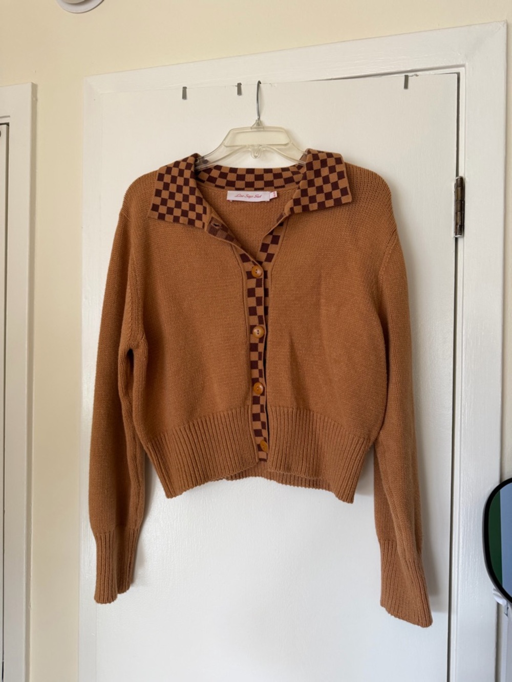 Lisa Says Gah Battenberg Cropped Cardigan with Checker Trim